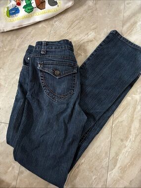 Nine West Two-Tone Blue Denim Jeans with Brown Stitching